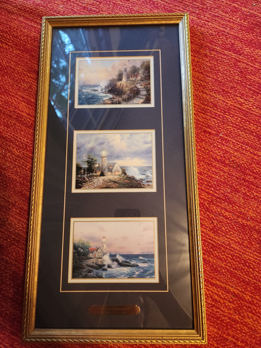 Framed Triple Lighthouse Seascape Accent Prints in Black and Gold - Picture 2 of 10